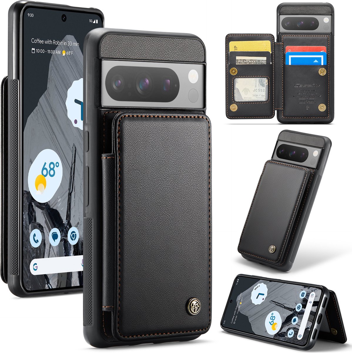 Luxe Portemonnee Backcover met Anti-RFID kaarthouders voor Pixel 8 Pro _ Zwart
