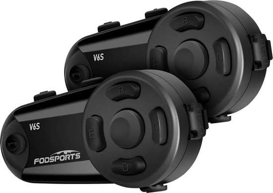 Fodsports - V6S - Motorfiets Intercom - Motorhelm - Bluetooth 5.0 - Headsets - Communicator - Handsfree - Interphone - FM-radio - 1000M Koppelbaar tot 6 Rijders - 2 stuks