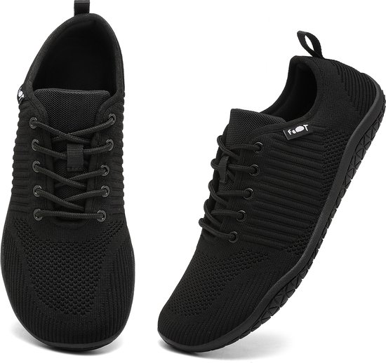 Geweo Chaussures pour femmes Barefoot - Chaussures de sport Baskets pour femmes - Chaussures de Fitness - Chaussures de course - Textile Tricot Respirant - Semelle Plate - Zwart - 45