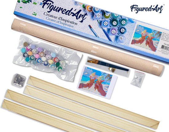 Figured'Art Schilderen op Nummer Volwassenen canvas IJsje op het strand- Handwerk acrylverf Kit DIY Compleet - 40x50cm met DIY houten lijst