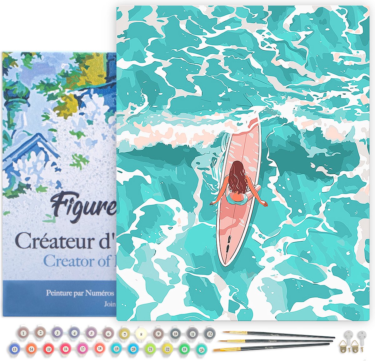 Figured'Art Schilderen op Nummer Volwassenen met lijst Meisje tussen de golven- Handwerk acrylverf Kit DIY Compleet - 40x50cm Canvas al ingelijst