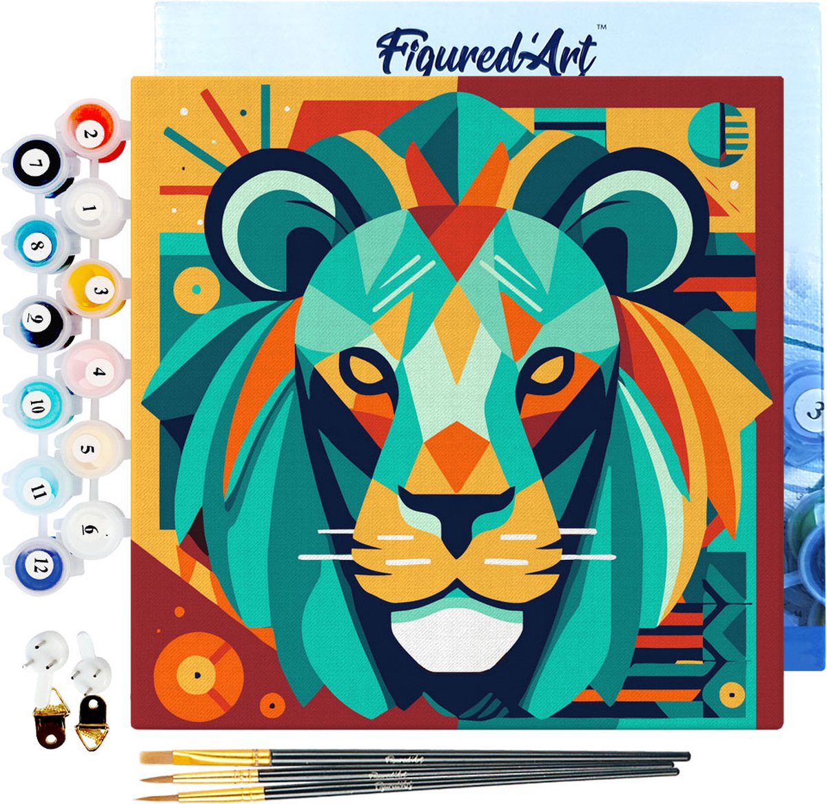 Figured'Art Mini Schilderen op Nummer Volwassenen 20x20cm met lijst Leeuw Art - Deco-geïnspireerde Abstractie - Klein Formaat Creatieve Hobby Kit DIY Art Nummer Compleet
