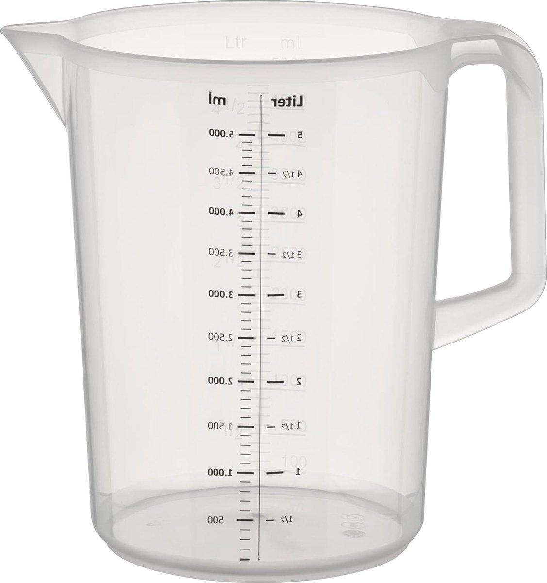 5 liter maatbeker kunststof met reliëf maatverdeling Ø 205 x H: 275 cm vaatwasmachinebestendig 1- en ml-literverdeling