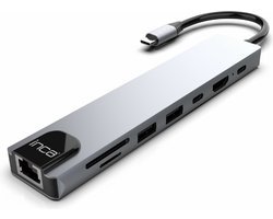 BasicTeQ: Inca ITPC-7T interface hub USB Type-C 1000 Mbit/s Aluminium. USB C Hub 3.0 – 8 Poorten – USB Splitter met Ethernet – USB C naar HDMI – USB Hub 3.0 – Docking Station Laptop – Micro SD Card Reader – HDMI 4K – Grijs