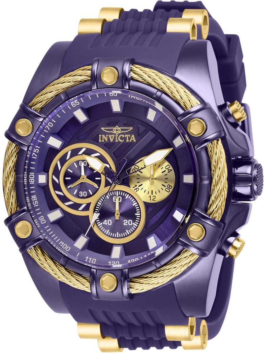 Invicta Bolt 28018 Heren Horloge - Waterdicht - Analoog - Quartz Uurwerk - Roestvrij Staal met Gouden Wijzerplaat -52mm