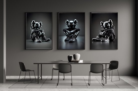Poster op Hoge kwaliteit set van 3 pvc - 60x90cm (zonder frame) - Wall street Art - Wanddecoratie - Canvas - kaws Graffiti wallpaper - Uniek design