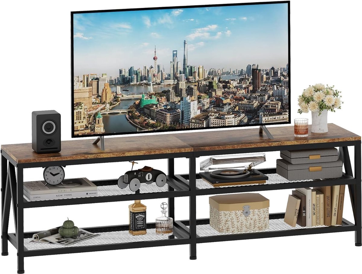 JGS® - Industrieel Design TV-Meubel geschikt voor Televisies tot 70 Inch met Ruime Opbergruimte, Bruin -