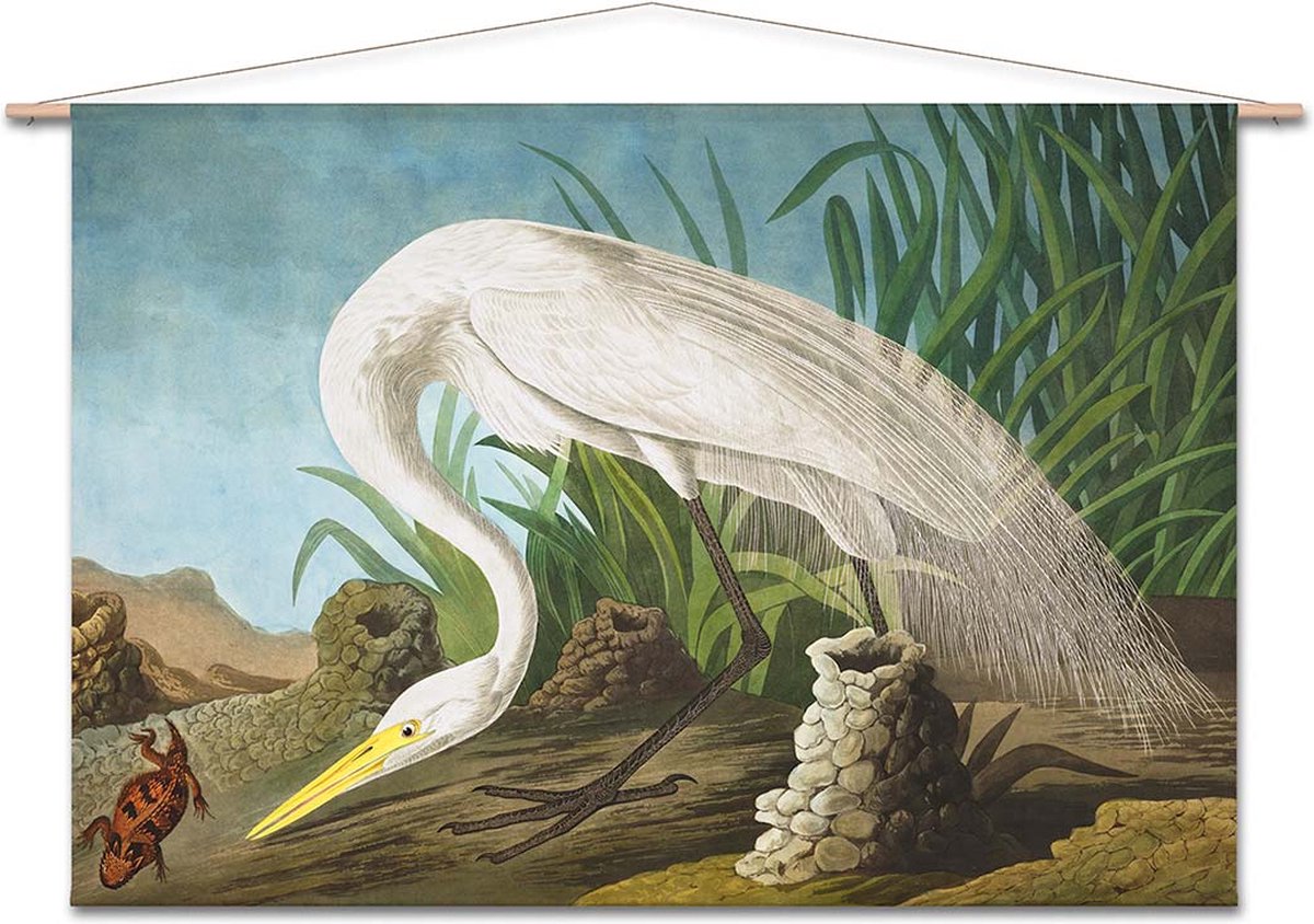 Wanddoek-XL Witte reiger van John James Audubon