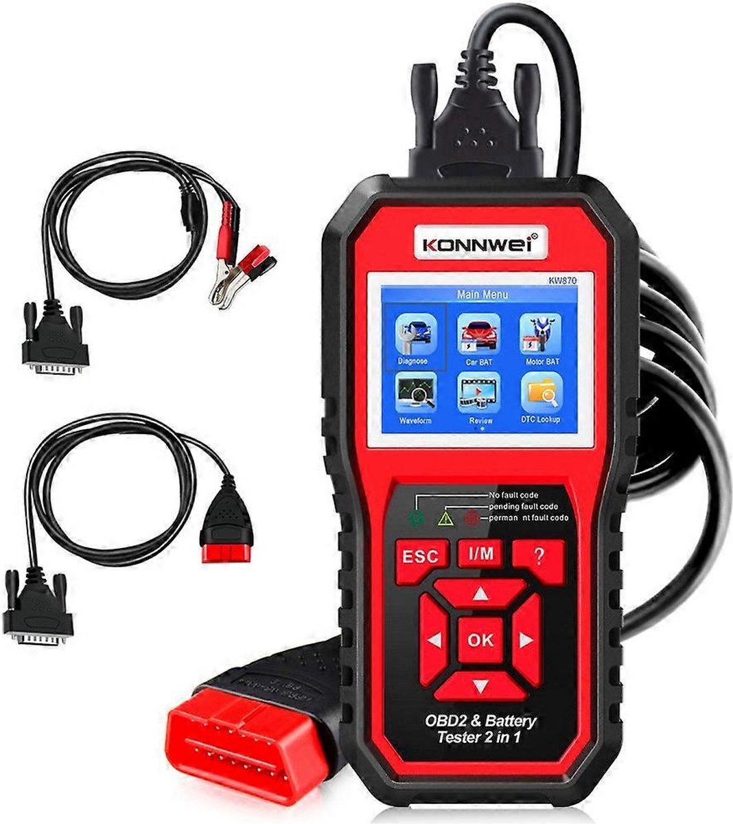Konnwei KW870 2 in 1 Auto/Motor OBD2 Scanner + Accu Tester