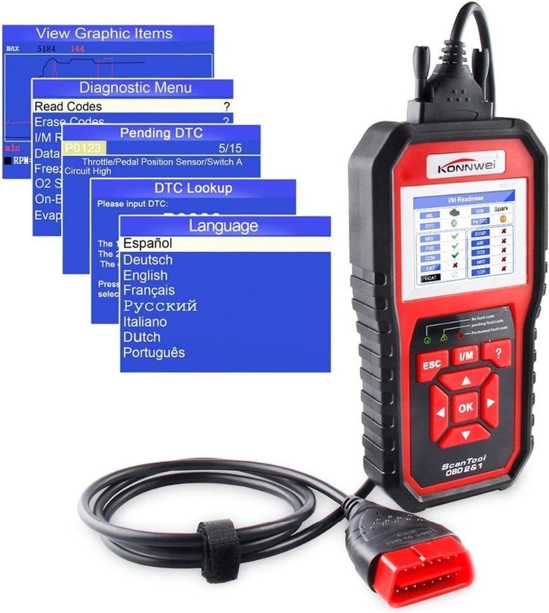 Konnwei KW850 Multifunctioneel OBD2 + EOBD Scanner – Nederlands thumbnail 6
