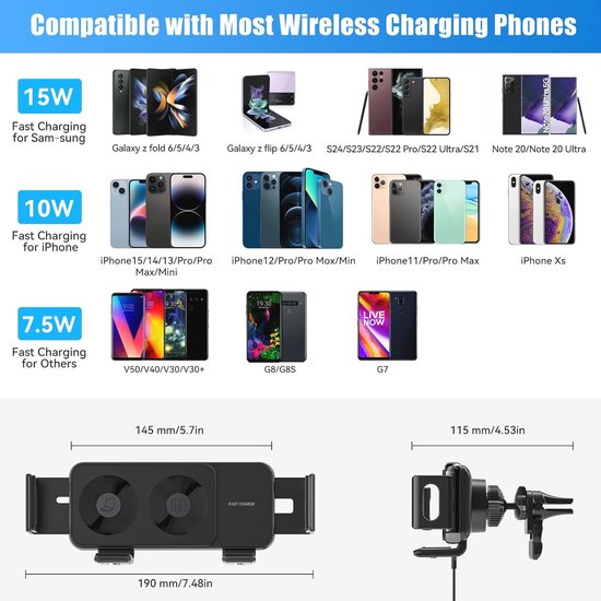 Draadloze Autolader 15W met Dual Coil en Slimme Sensor - Snelle Oplader voor Mobiele Telefoons — afbeelding 2