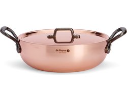 De Buyer Prima Matera Sauteer Pan met Deksel - Gietijzeren Handvaten - Ø 28cm - 90% Koper - 10% Rvs