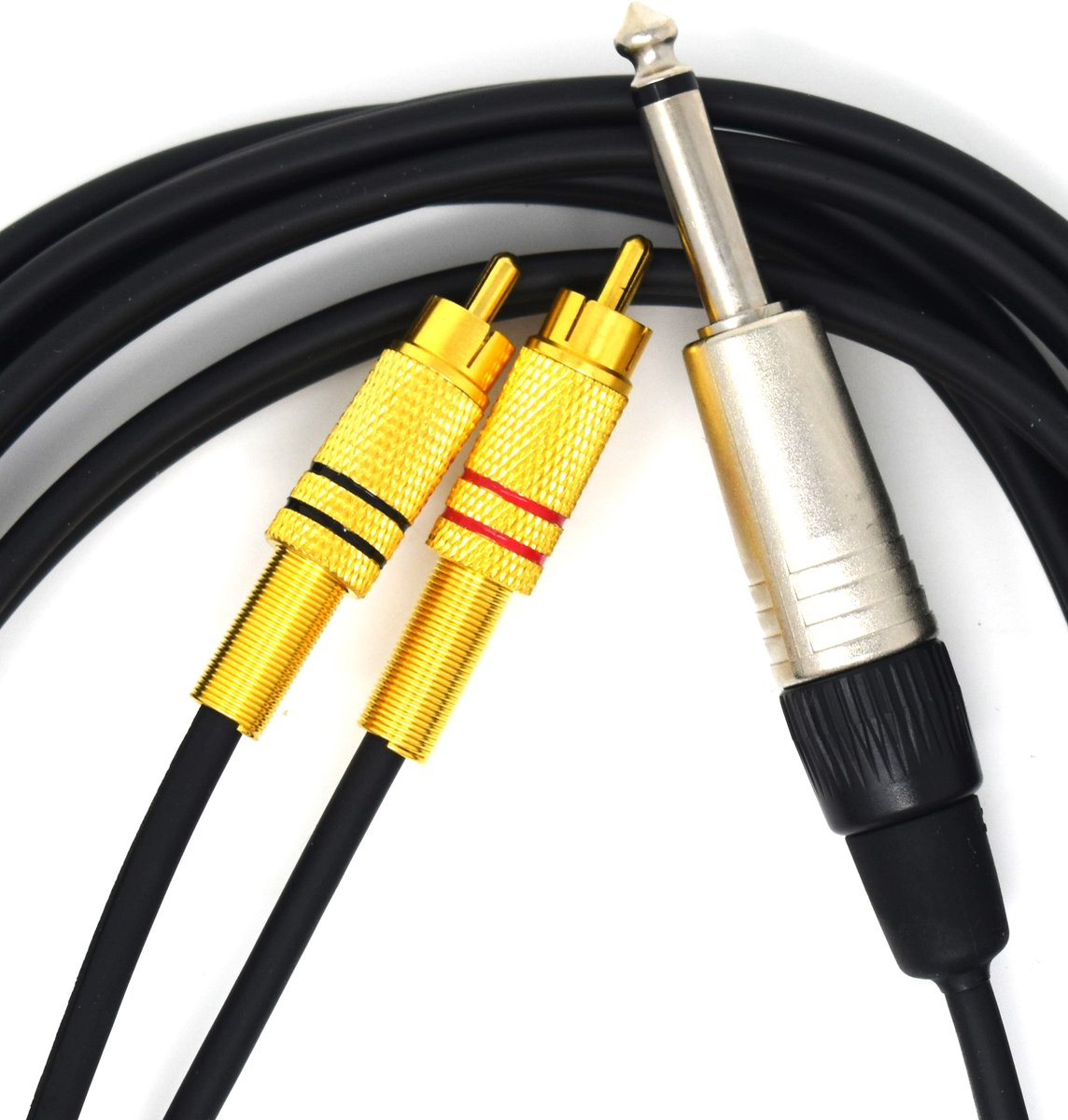 Tasker Kabel 2x Tulp RCA goud naar Jack 6.3 mono 3 meter