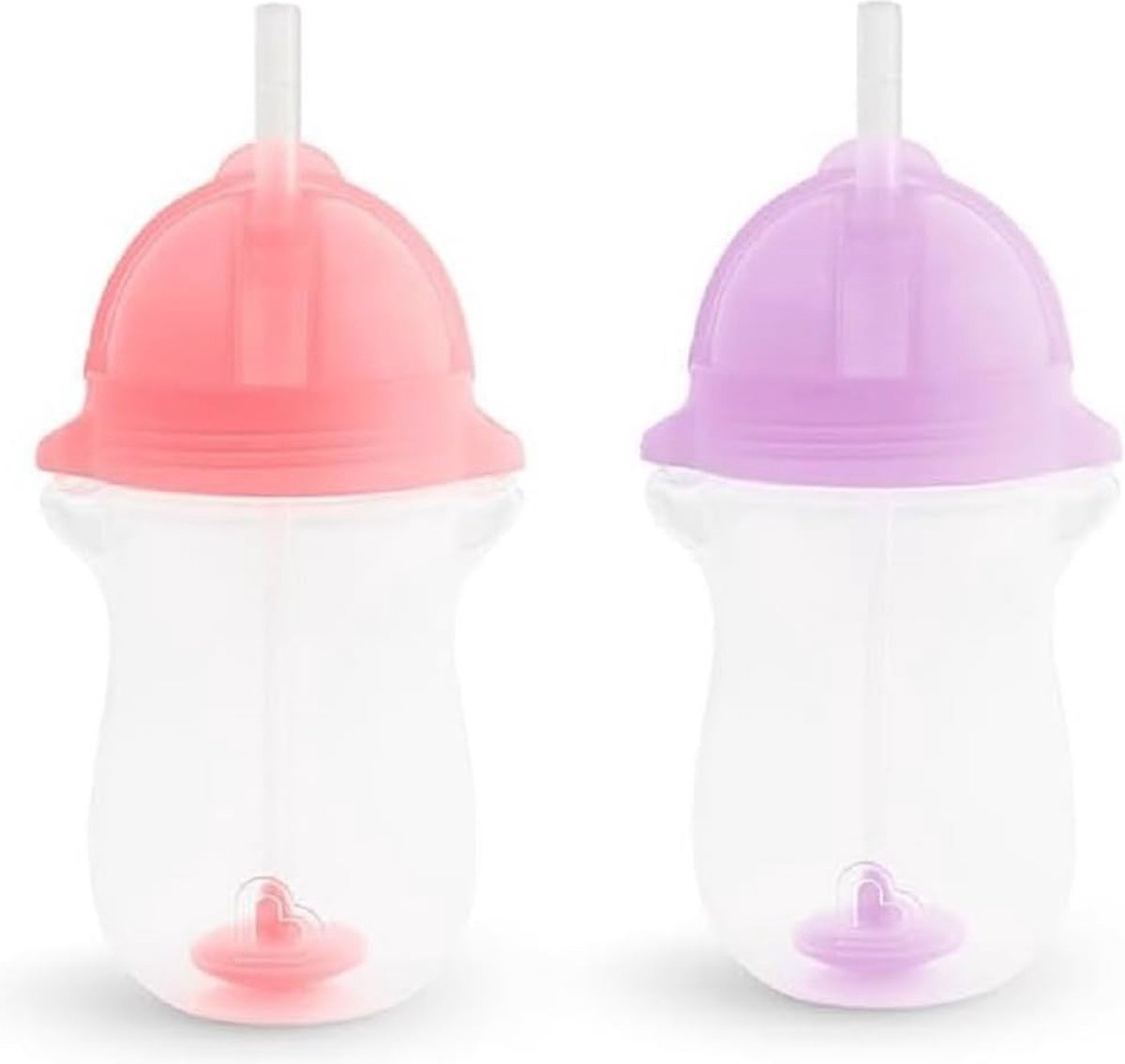 Drinkbeker met Rietje en Klikdeksel - BPA-vrij, Antilek en Vaatwasserbestendig - 2 Stuks, 296ml, Roze/Paars