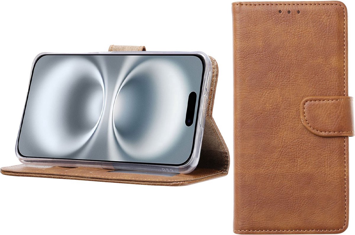 BixB Hoesje Geschikt voor iPhone 16 Plus – portemonnee bookcase met pasjeshouder - Bruin