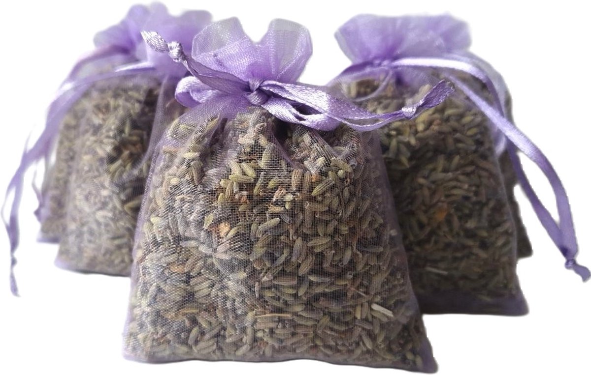 Bonheur de Provence© - Lavendel geurzakjes met Biologische lavendel - 5 x 12 gram heerlijk geurende zakjes - lavendelkleur - lila - cadeau - geurzakjes kledingkast