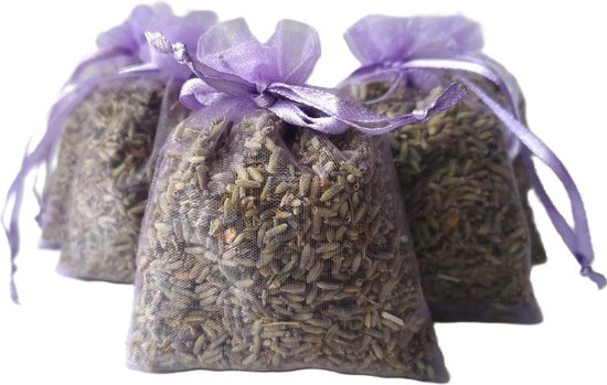Bonheur de Provence© - Lavendel geurzakjes met Biologische lavendel - 5 x 12 gram heerlijk geurende zakjes - lavendelkleur - lila - cadeau - geurzakjes kledingkast