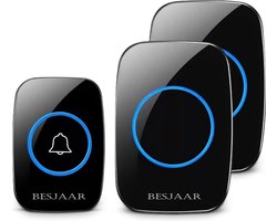 Besjaar Deurbel - Deurbel Draadloos - Draadloze Deurbel - Met 2 Ontvangers - Ontvangers Op Batterijen - Beldrukker - Inclusief Batterijen - IP44 Waterdicht - Zwart