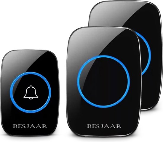 Besjaar Deurbel - Deurbel Draadloos - Draadloze Deurbel - Met 2 Ontvangers - Ontvangers Op Batterijen - Beldrukker - Inclusief Batterijen - IP44 Waterdicht - Zwart