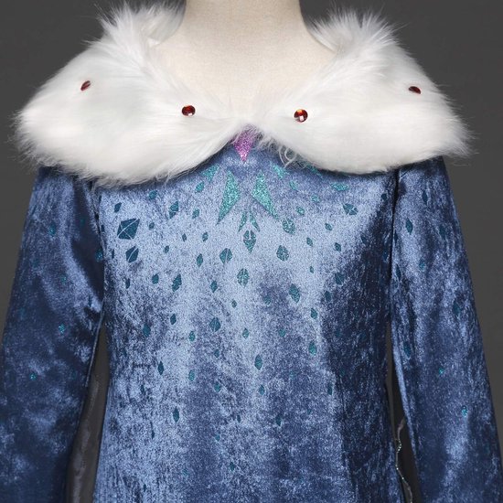 Robe de princesse Cosplay pour Filles , Blauw, manches longues, tenue reine des glaces pour déguisement, Halloween et noël