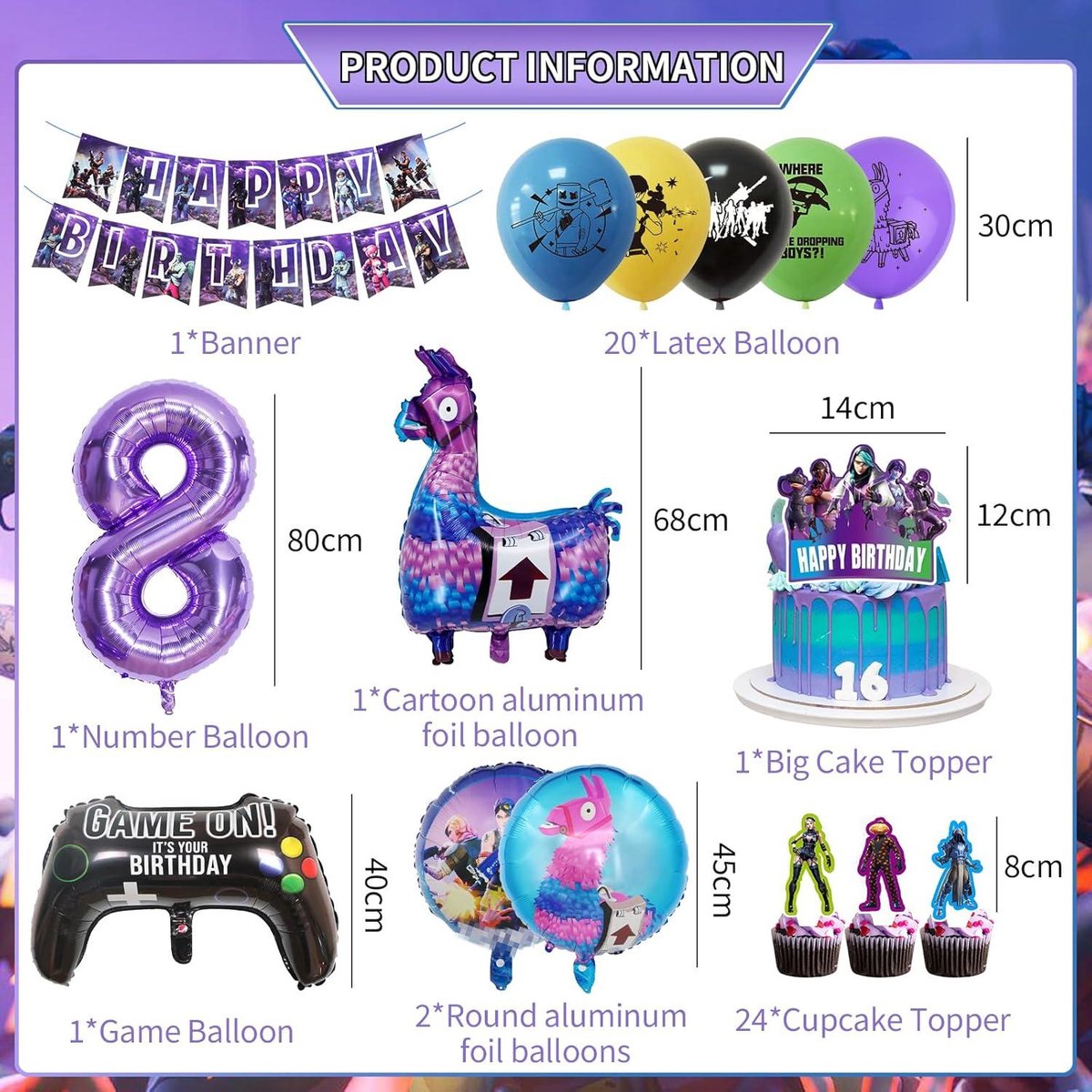 Décoration Anniversaire Fortnite 11 Ans - Set Complet 95 Pièces Avec Ballons, Vaisselle Et Bannière Gaming