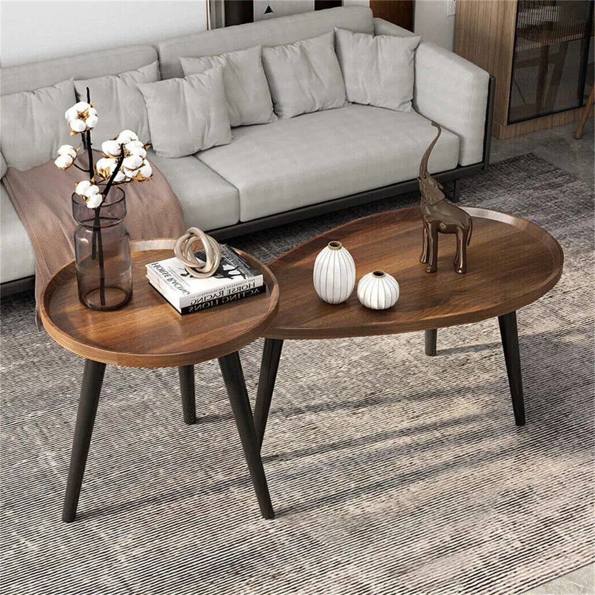 DHN Set van 2 salontafels - Houten Salontafels - Woonkamer tafel - Set van 2 tafels - Bijzettafels - Hout Walnoot - Hout
