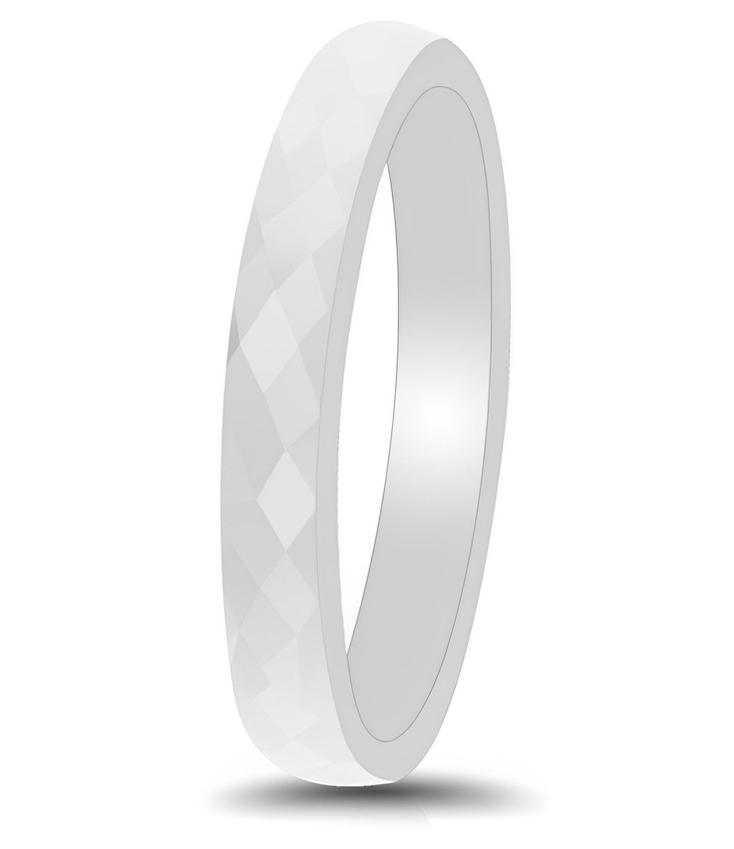 Witte ring keramisch - Hamerslag glanzende structuur Mauro Vinci Unisex ringen - met geschenkverpakking - maat 9