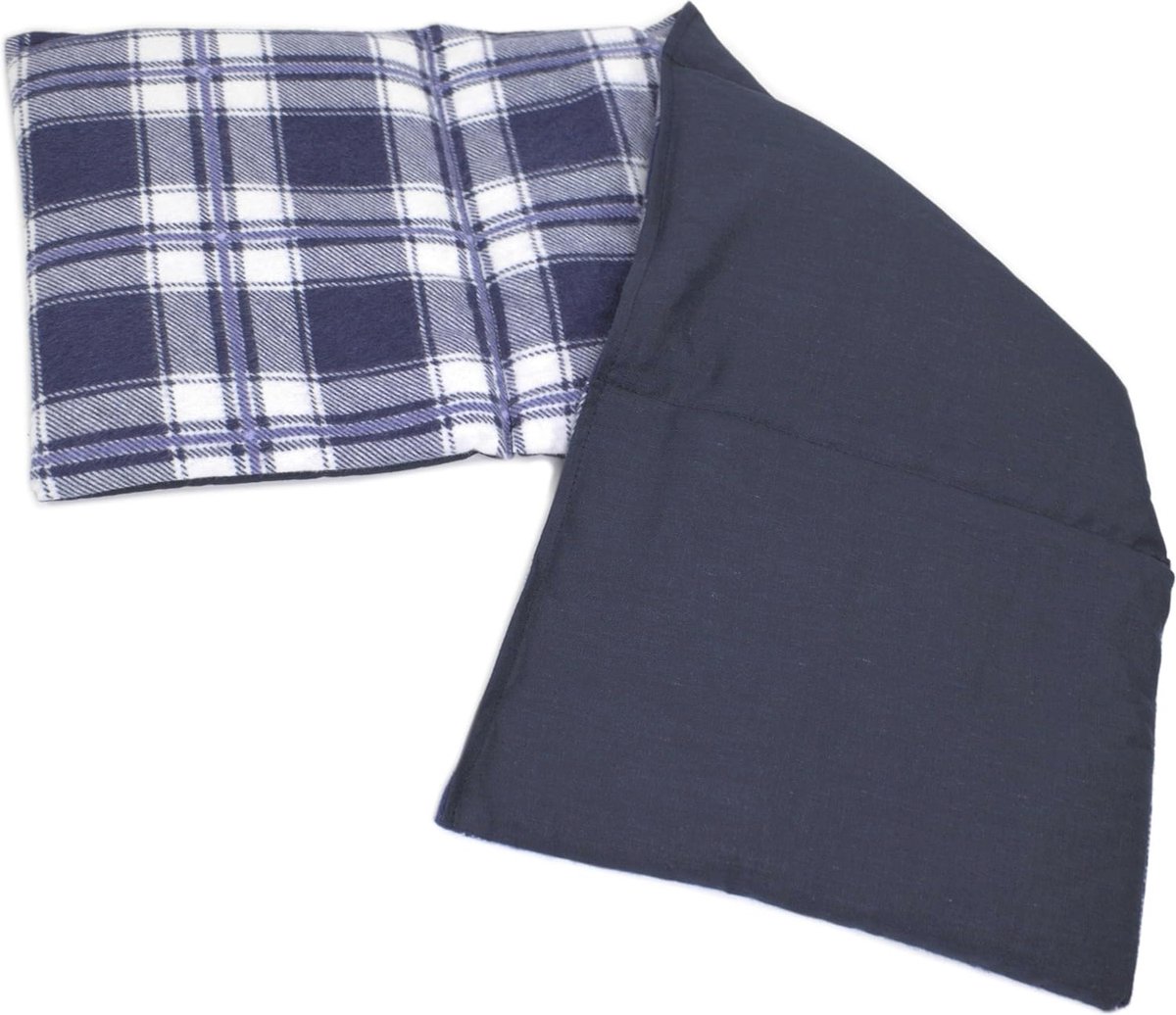 Goedkoopste 4-kamer raapzaadkussen 20x60cm - Flanel Geruit Blauw - Warmte- en Koelkussen