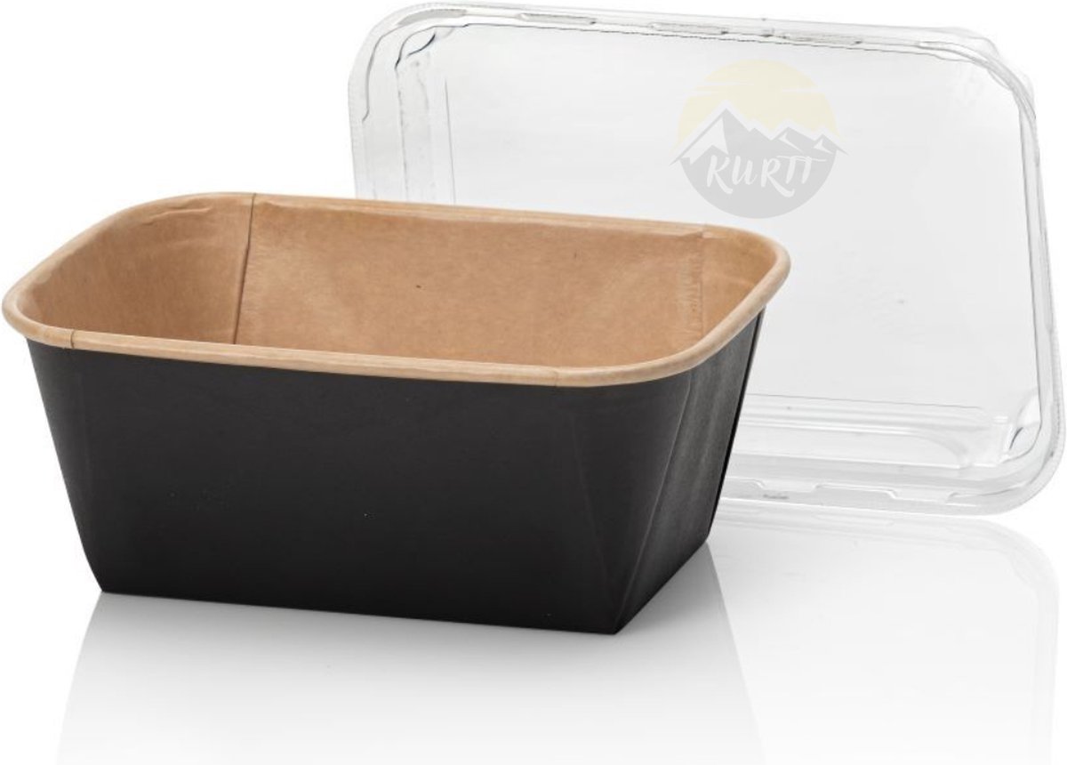 KURTT Primeline 900ml vershoudbakjes karton, magnetronbakjes met deksel, meal prep bakjes, snackdoosje, diepvriesbakjes, pokebowl, kartonnen saladebakjes multifunctioneel gebruik, 50 stuks