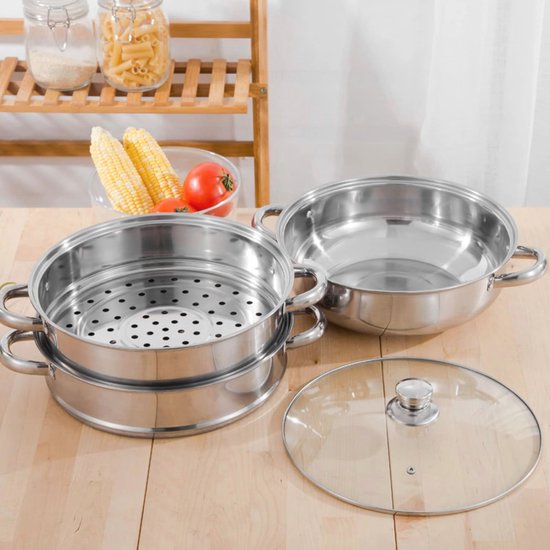 5-traps stoompan van roestvrij staal met glazen deksel - ideaal voor het koken van