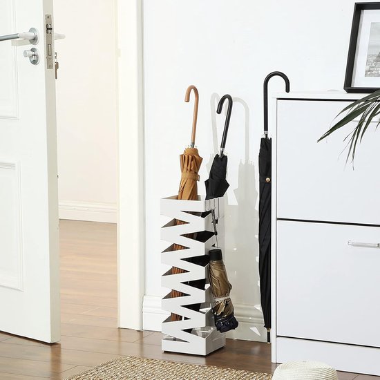Porte-Parapluie Intérieur Haut En Métal - Égouttoir Avec Bac Récupérateur D'Eau Pour Parapluies Longs Et Courts