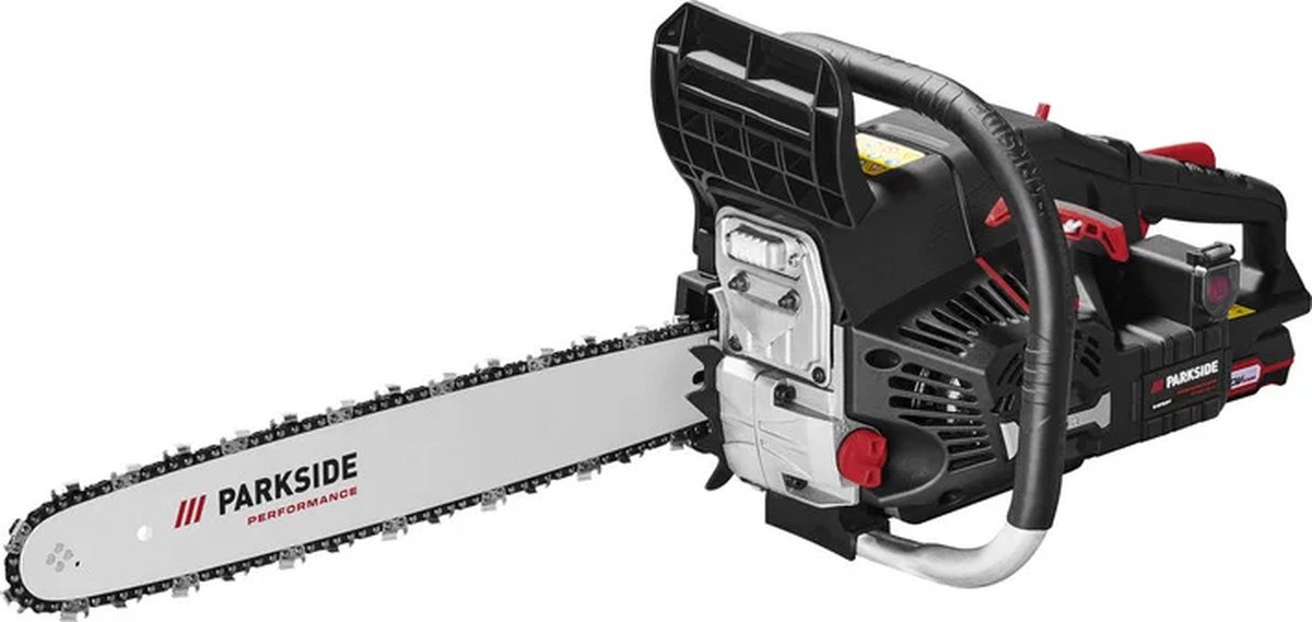 PARKSIDE PERFORMANCE Benzine kettingzaag Vermogen: 2 kW Kettingsnelheid: 22 1 m s Snijlengte: 45 cm Inclusief accu en oplader voor elektrische start