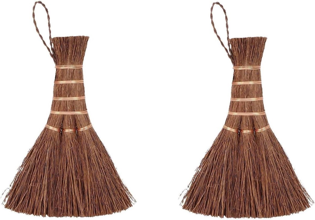 Goedkoopste Bezem Kleine Handborstel en Stofborstel Set - 2 STKS Houten Bezem met Korte Steel - Voor Auto