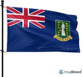 De vlag van de Britse Maagdeneilanden met de Union Jack en het wapenschild met "VIGILATE" in reliëf.