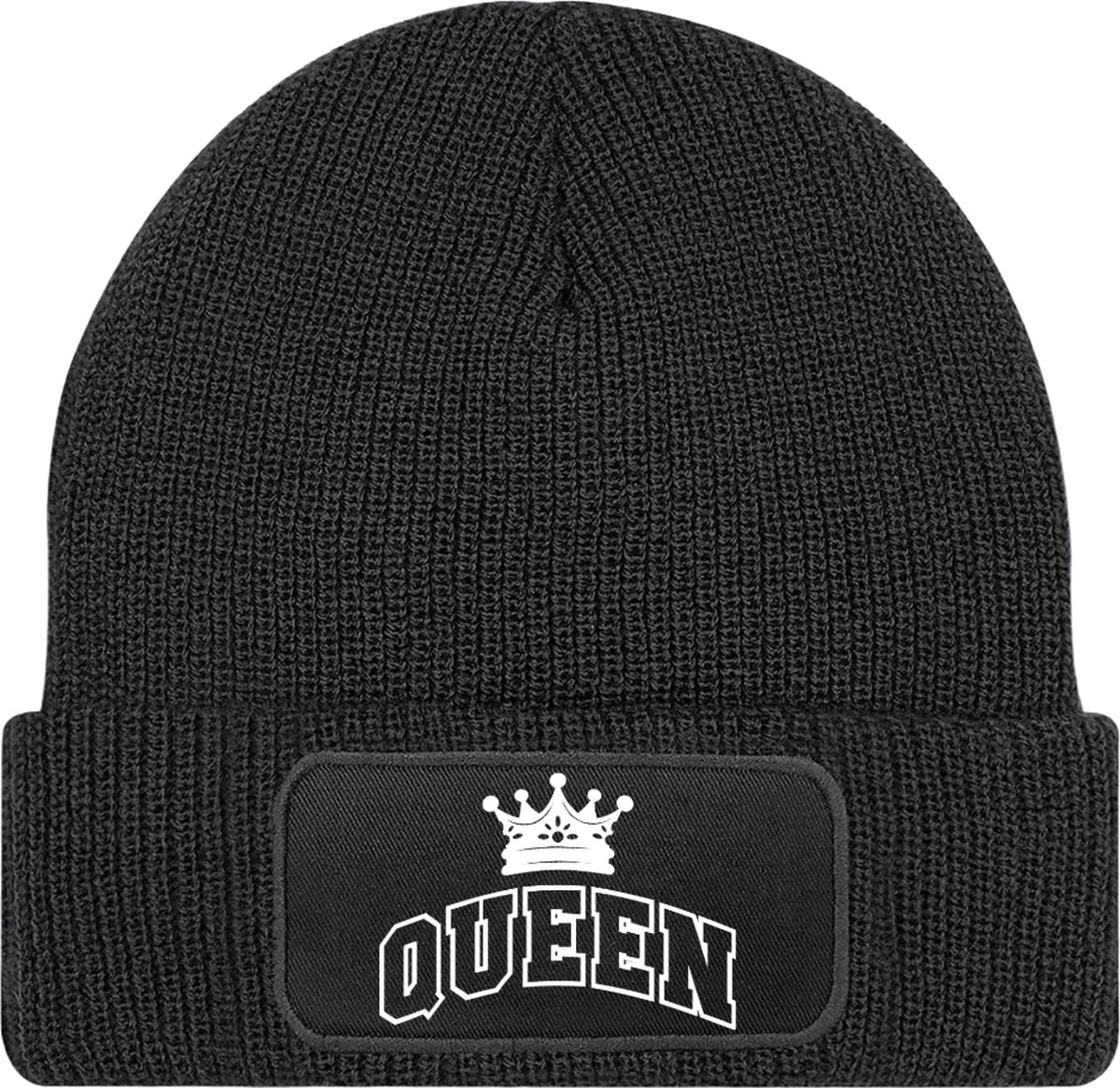 Muts dames - cadeau vriendin - zwart - heerlijk warm - Tekst Wit - Queen