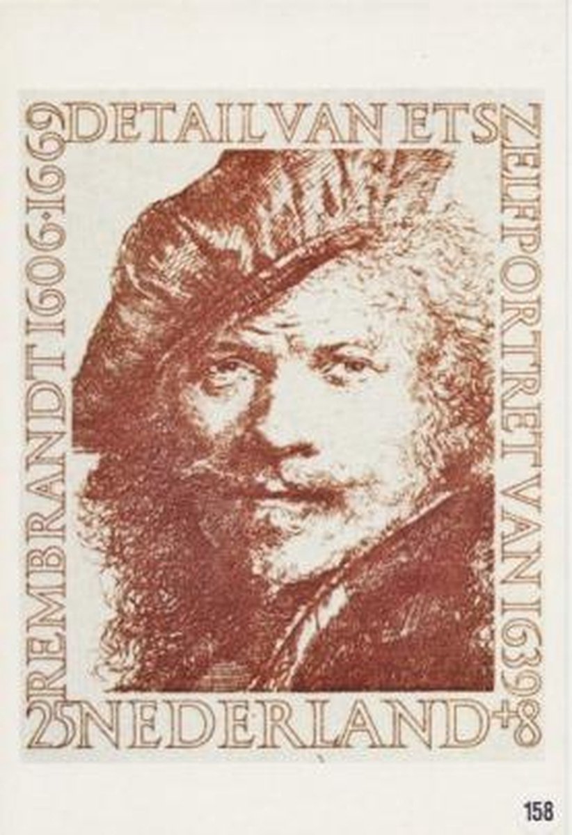 Briefkaart met afbeelding Zelfportret van 1639 – Ets van rembrandt postzegel