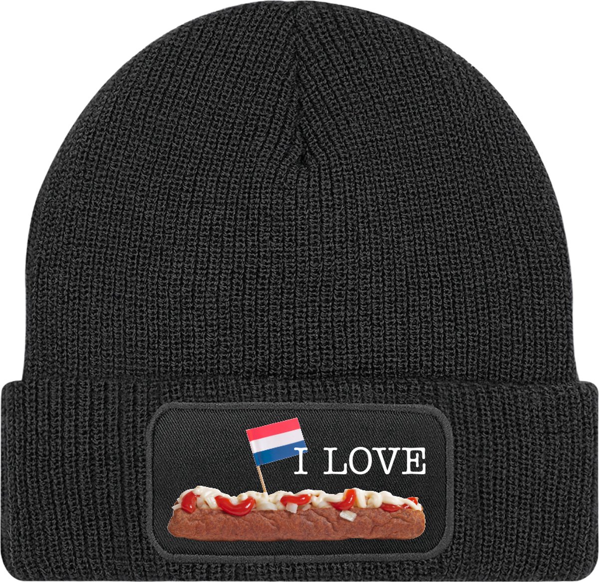 Muts met tekst - Zwart - 100% Soft-Touch acrylic - Frikandel