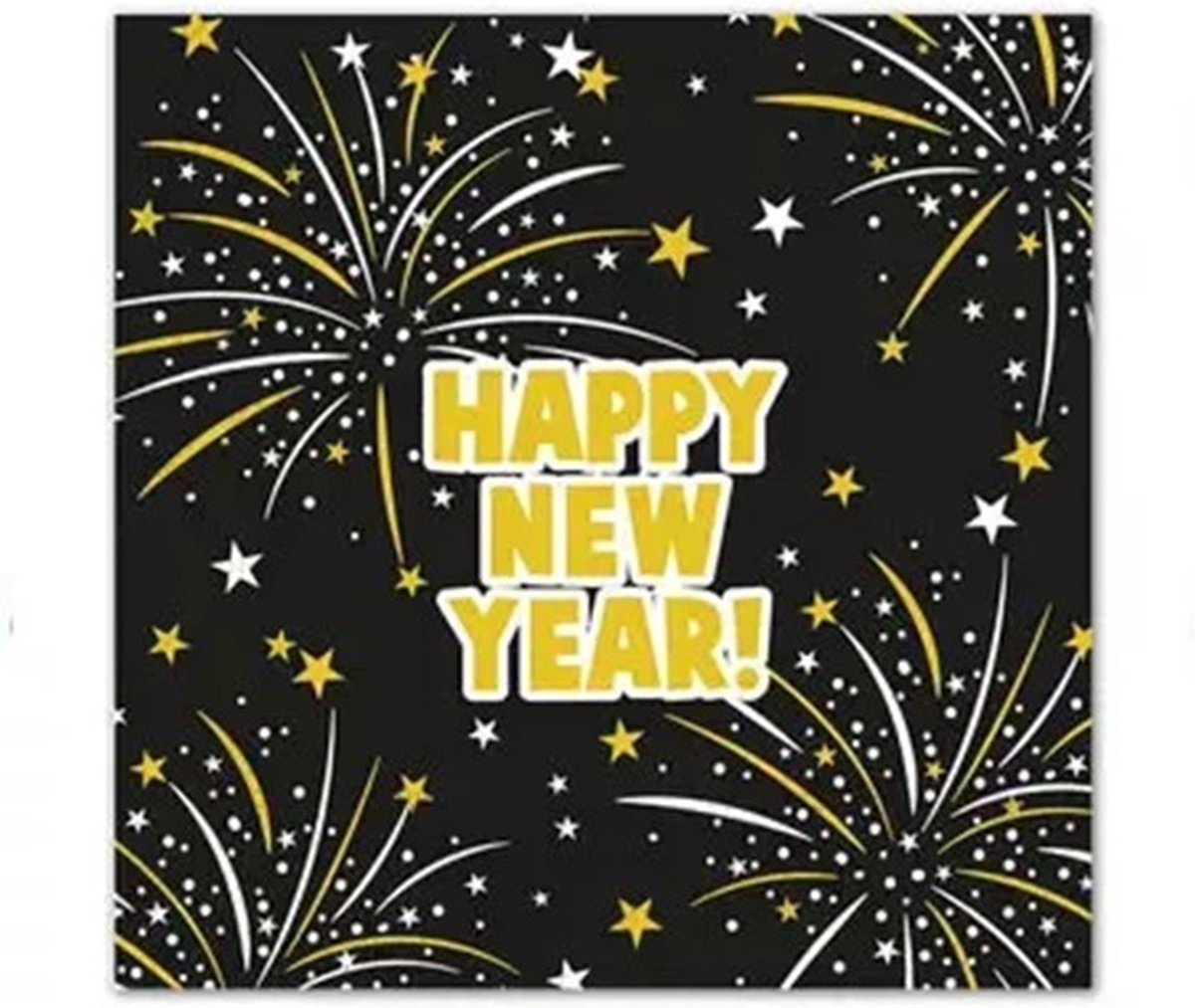 40 Happy New Year Servetten - Zwart - Goud - Wit - 33 x 33 cm - 3-Laags - Decorata