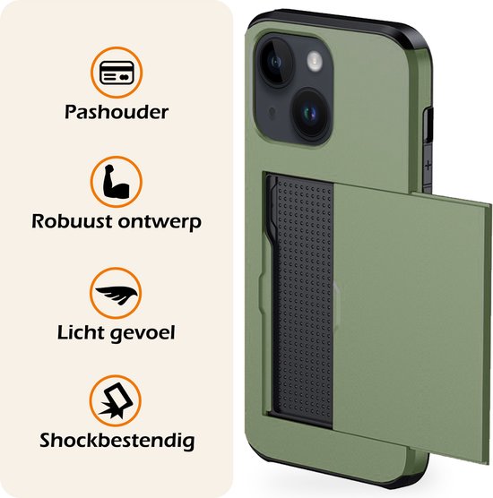Coque adaptée pour iPhone 14 avec porte-cartes, coque rigide résistante aux chocs avec protecteur d'écran – Coque adaptée pour iPhone 14 avec porte-cartes – Vert foncé
