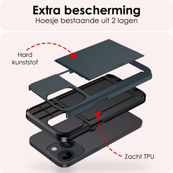 Coque adaptée pour iPhone 15 Plus, porte-cartes, coque rigide avec 2 films de protection d'écran, résistante aux chocs, coque rigide avec porte-cartes – Bleu foncé