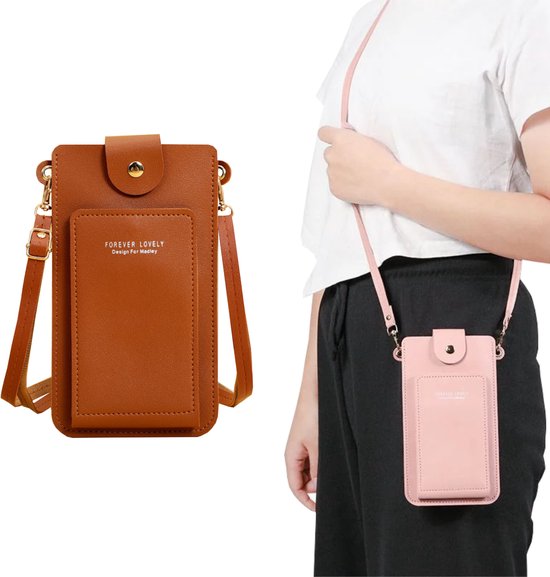 Sac de téléphone universel avec bandoulière et portefeuille – Sac de téléphone – Sacs de téléphone pour femmes et hommes – Marron