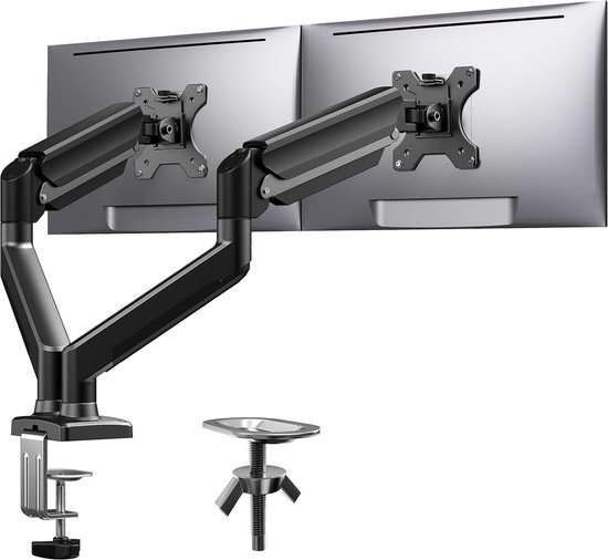 Dubbele monitorarm - voor schermen van 17 tot 32 inch - bureausteun voor gebogen platte schermen - VESA 75/100 mm