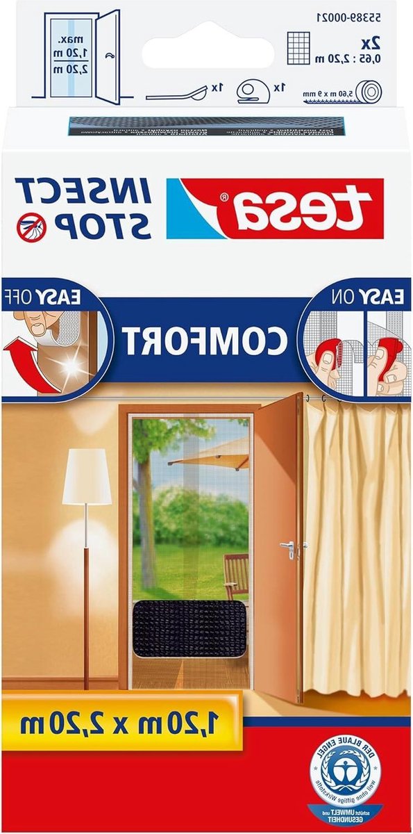 Vliegengordijn Insect Stop COMFORT - deuren - klittenband - zonder boren - antraciet - 120 cm x 220 cm - transparant