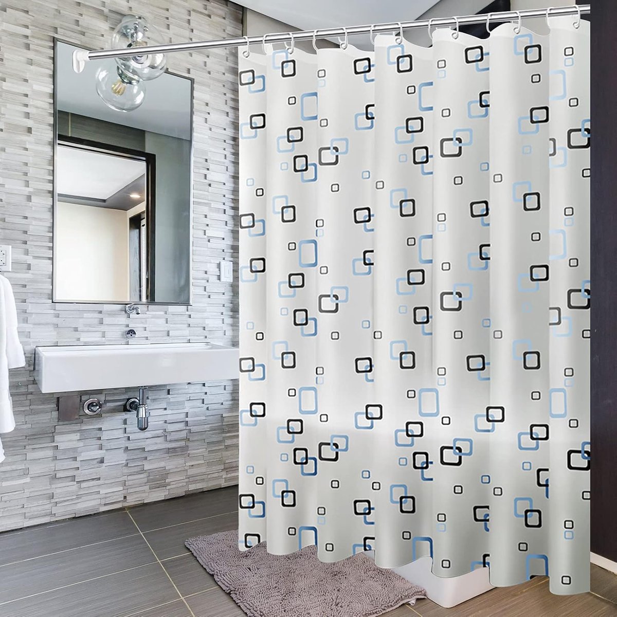 Douchegordijn 200x200cm douchegordijnvoering met haken en lussen schimmelwerend antibacterieel waterdicht en wasbaar geschikt voor badkamers