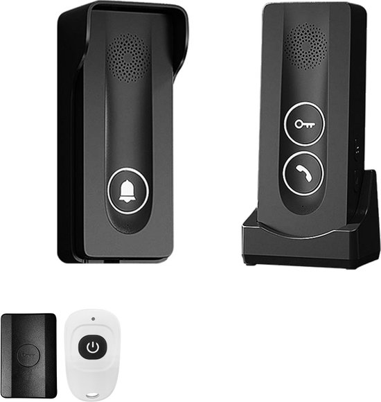 Doorsafe 1900 | Draadloze deurbel intercom / parlofoon met regenkap | werkt op 5V of op meegeleverde batterijen | met draadloze unlock module | zwart