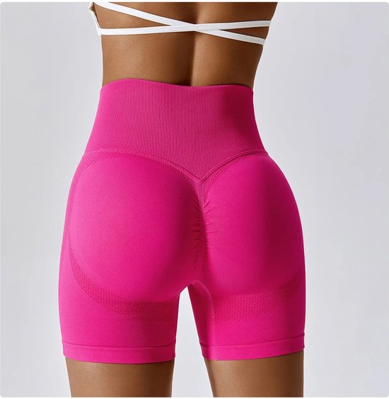 Foto: Sportlegging sport short maat m kleur roze met butt scrunch extra mooie billen hoge taille luxe korte sportlegging cycling shorts billen legging dames gymwear vrouwen sportkleding sport outfit fitness