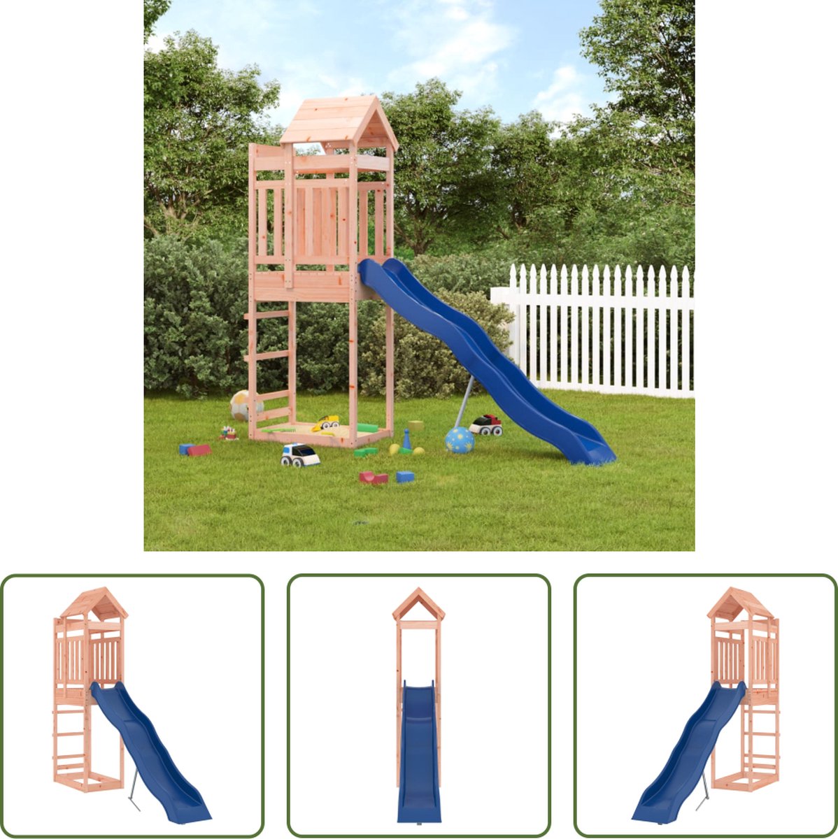 VidaXL The Living Store Houten Speelset Multi-activiteitencentra 267 x 64 x 238 cm Massief douglashout Stevig en stabiel Inclusief speeltoren en golvende glijbaan