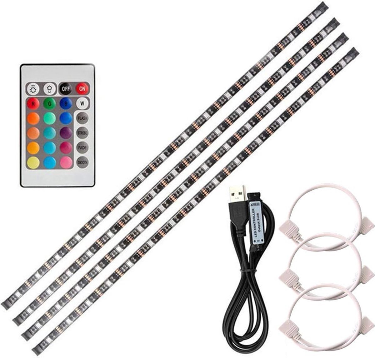 Flexibele USB LED-stripverlichting Set - 4x 50cm - Met Mini Afstandsbediening - Voor TV Computer Backlight