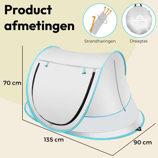 needventure® Baby Strandtent - Pop Up Tent - UV 50 Bescherming - Strandtentje - Windscherm Strand - Camping Strandtentje - Speeltent - Zilver van NEEDVENTURE® — afbeelding 4