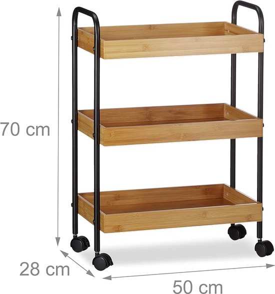 COSTWAY Keukenrek voor magnetron, magnetronrek op wielen, staand rek met 6 S-haken en glashouder, keukenwagen, bijzetwagen, huishoudrek, rustiek bruin